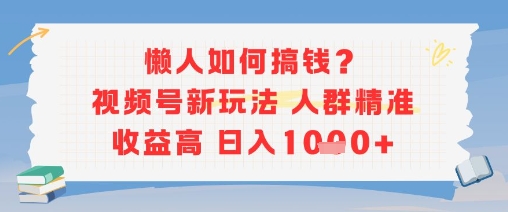 懒人如何搞钱？视频号新玩法，人群精准收益高，日入多张-新一轻创