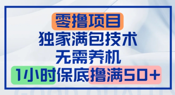 零撸顶配玩法，独家满包技术，无需养机，1小时保底撸满50+-新一轻创