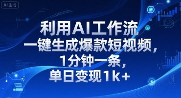 利用AI工作流一键生成爆款短视频，1分钟一条，单日变现1k+-新一轻创