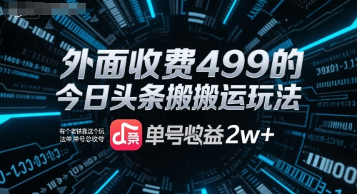 外面收费499的今日头条搬运玩法，有个老铁靠这个玩法单号总收益2w+-新一轻创