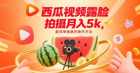 西瓜视频露脸拍摄月入5k，最简单粗暴的操作方法-新一轻创