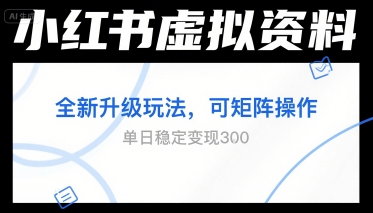 小红书虚拟资料全新升级玩法，可矩阵操作，单日稳定变现3张-新一轻创