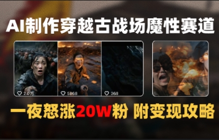 AI制作穿越古战场视频一夜涨粉20W保姆级教学(附AI变现指南)-新一轻创