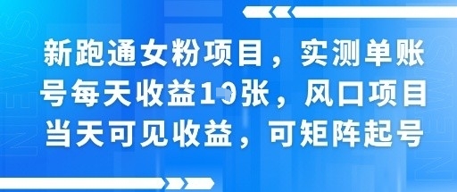 新跑通女粉项目，实测单账号每天收益多张，风口项目当天可见收益，可矩阵起号-新一轻创