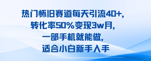 热门怀旧赛道每天引流40+，转化率50%月变现3w，一部手机就能做，适合小白新手入手-新一轻创